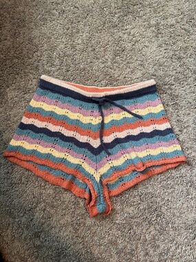 Striped Knit Lounge Shorts in Coral, Navy, Teal & Pastels